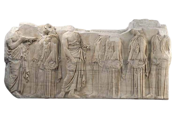 “Ergastines,” which depicts young women weaving the robe of the goddess Athena and carrying it to the procession of the Panathenaic festival. They would dedicate this robe to the goddess, who was the protector of the weaving art.
